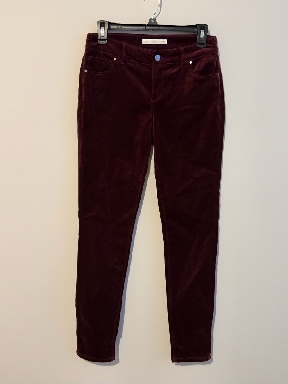 Boston Proper Burgundy Wine Velvet Jeans Size 4 Slim Stretch Pants